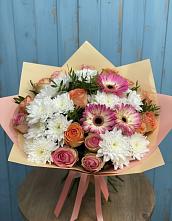 Букет цветов из:  Розы, Герберы и Хризантемы в Тюхтете