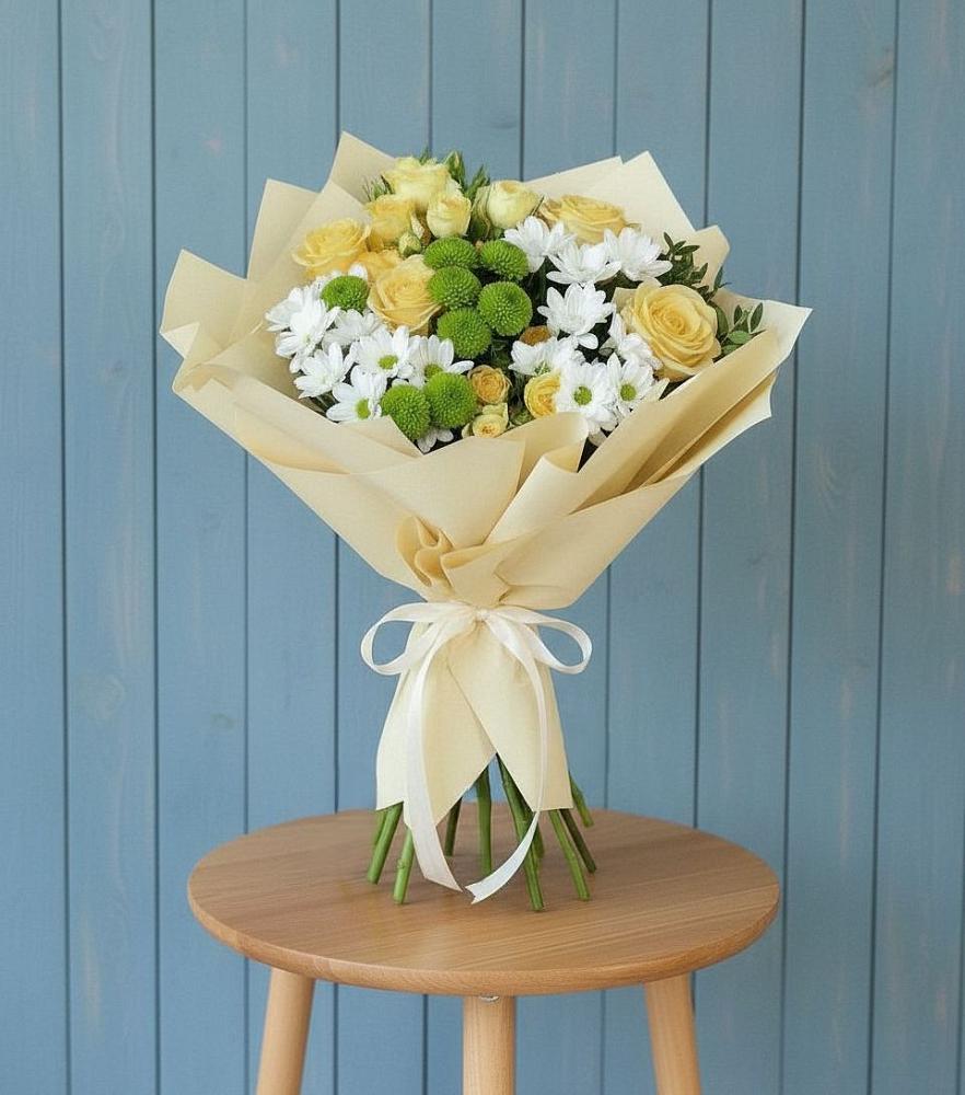 Букет цветов из: Хризантемы и Розы в Тюхтете