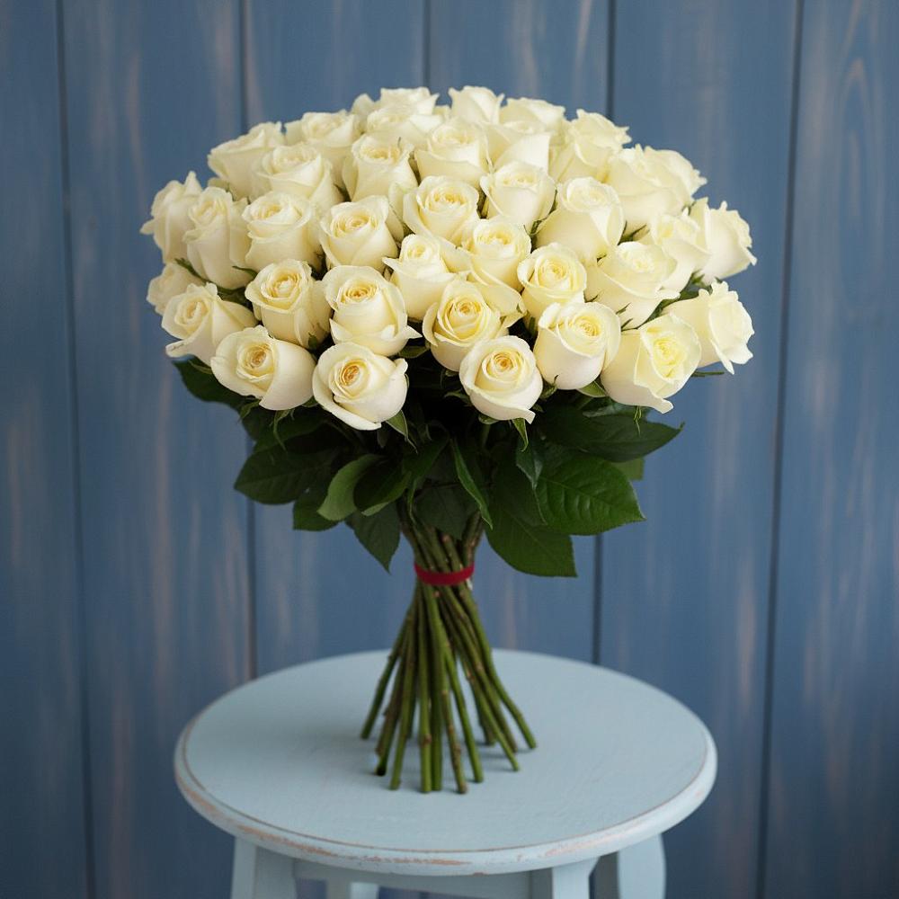 Букет 51 Белая роза Эдлесс Лав в Тюхтете