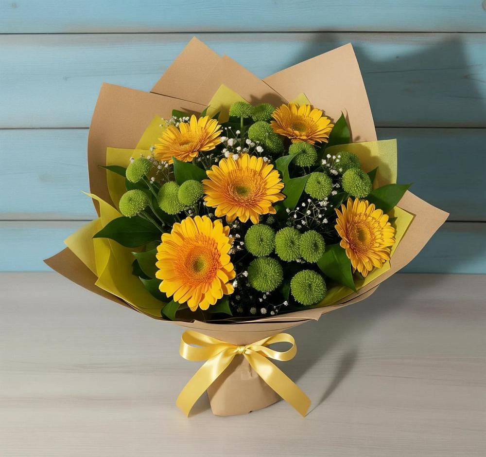 Букет цветов из: Герберы и Хризантемы в Тюхтете