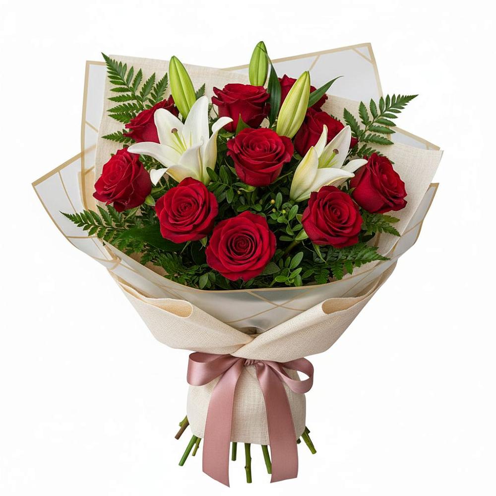 Букет цветов из: Лилии и Розы в Тюхтете