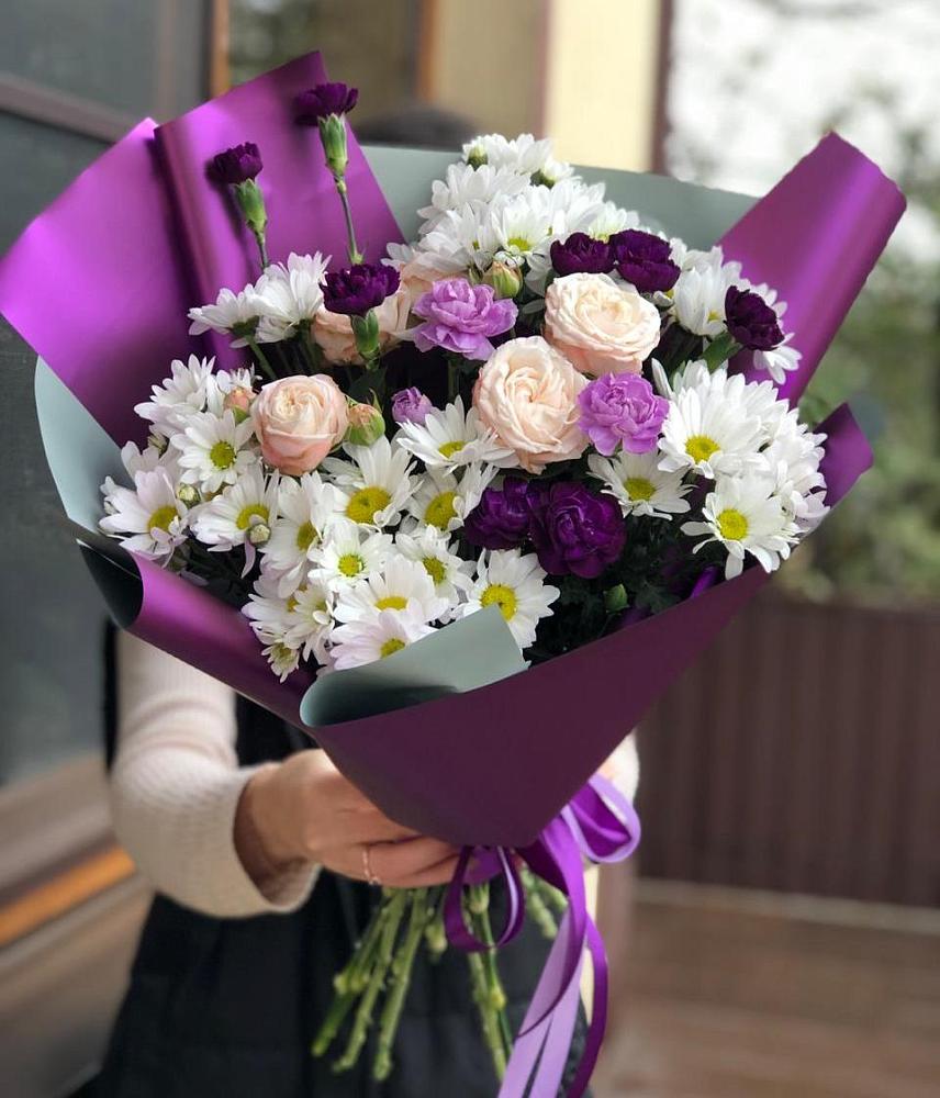 Букет цветов из: Хризантемы, Гвоздики и Розы в Тюхтете