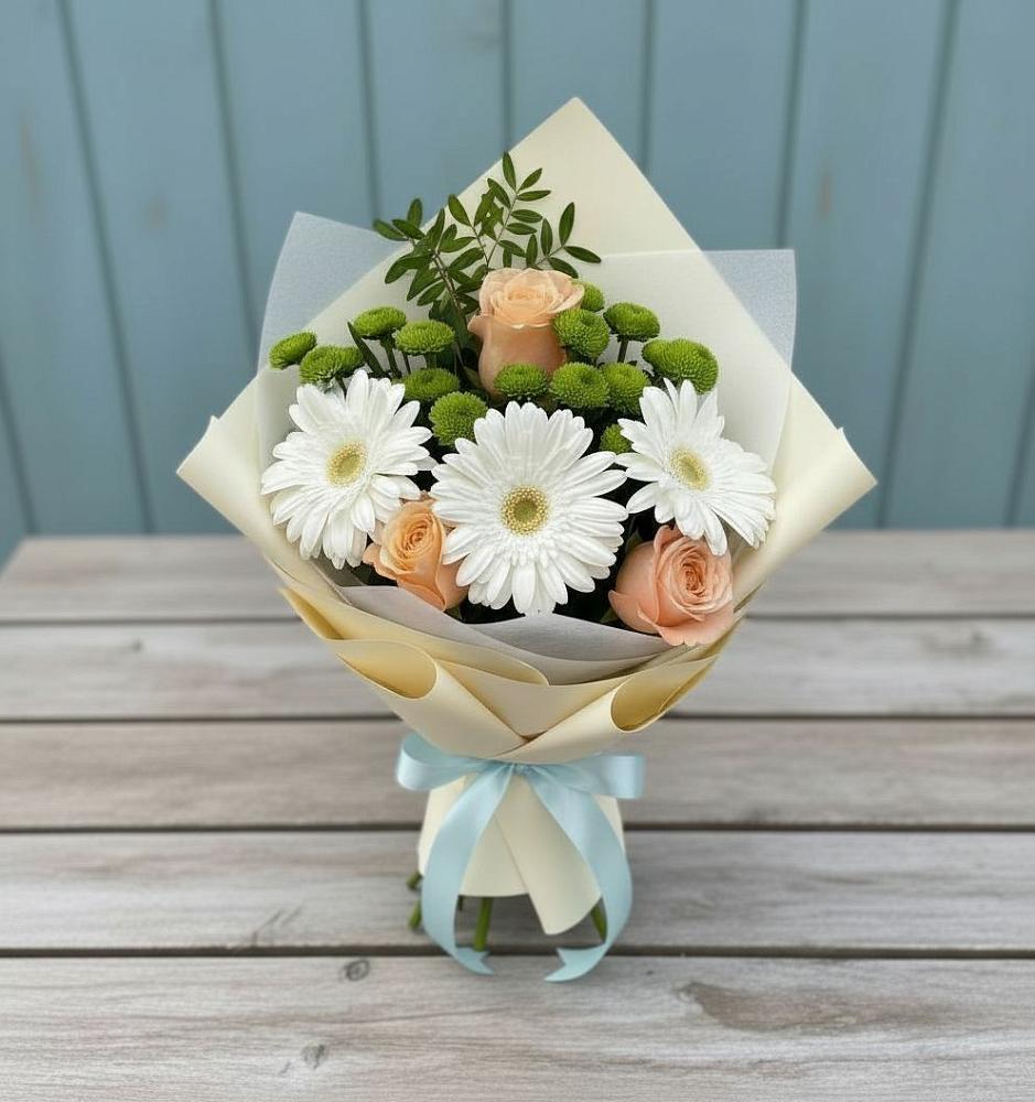 Букет цветов из: Герберы, Розы и Хризантемы в Тюхтете