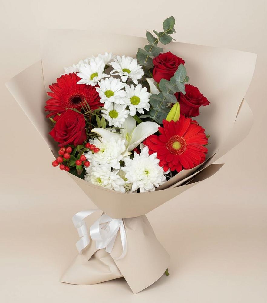 Букет цветов из: Розы, Хризантемы, Герберы и Лилии в Тюхтете