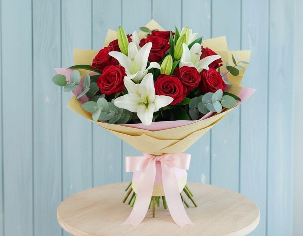 Букет цветов из: Лилии и Розы в Тюхтете